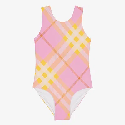 Burberry Kids' Girl's Tirza Check-print One-piece Swimsuit In Carnation Pink Check