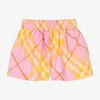 BURBERRY GIRLS PINK CHECK COTTON SHORTS