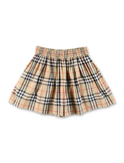 Burberry Girls Plaid Pleated Shorts In Sand Ip Check