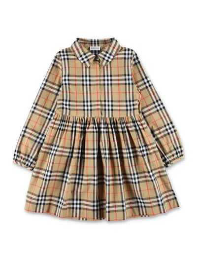 Burberry Girls Plaid Shirt Dress In Sand Ip Check
