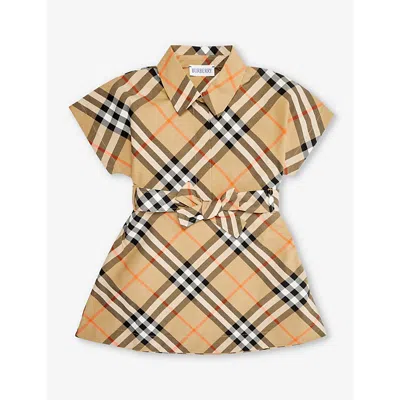 Burberry Girls Sand Ip Check Kids Giulietta Checked Cotton-poplin Dress