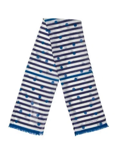 Pre-owned Burberry Kids' Girls' Striped Scarf In Blue/white