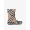 Burberry Tan Comb Kids' Marsh Check Rubber Boots 3-4 Years Eur 23 /6.5 Uk In Tan Comb