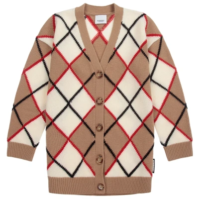 Burberry Girls Teen Beige Argyle Cardigan