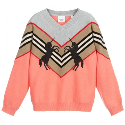Burberry Girls Teen Pink & Grey Wool Sweater
