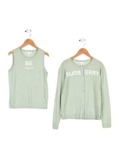 Pre-owned Burberry Kids' Girls' Top And Cardigan Set W/tags In Green