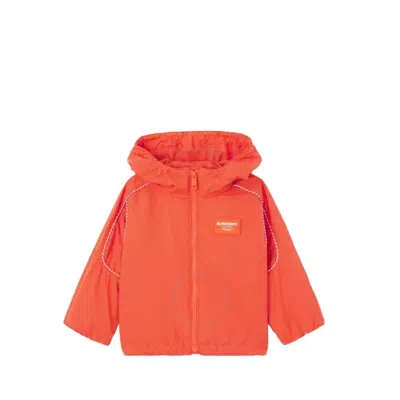 Burberry Kids'  Girls Vermilion Red Addison Horseferry Hooded Jacket In Orange