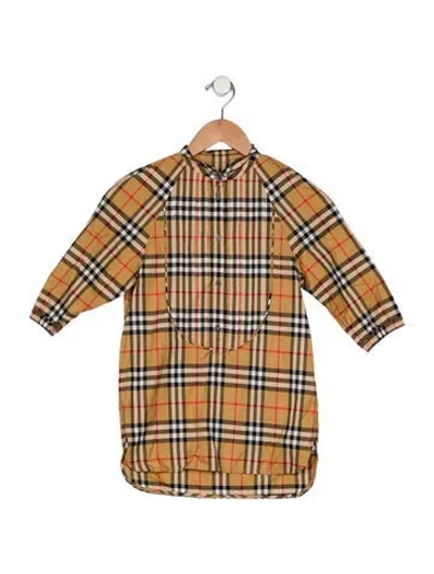 Pre-owned Burberry Babies' Girls' Vintage Check Long Sleeve Shirt Dress W/tags In Neutral