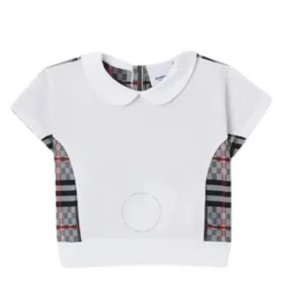 Burberry Kids'  Girls White Deanne Checkerboard Peter Pan Collar Cotton T-shirt
