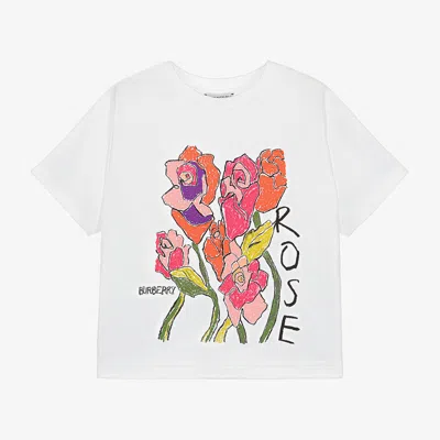 Burberry Kids' Girls White Rose Print Cotton T-shirt