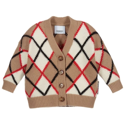 Burberry Girls Wool & Cashmere Baby Cardigan In Brown
