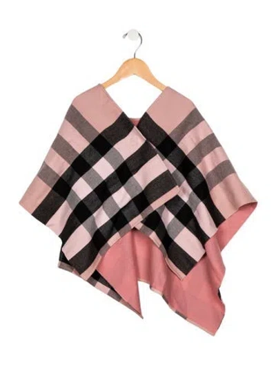 Pre-owned Burberry Babies' Girls Wool Nova Check Poncho In Pink