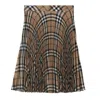 Burberry Pleated Check Wool Blend Skirt