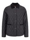 Burberry Oldham Black Quilted Jacket With Corduroy Collar In Tech Fabric Woman In Black