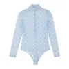 Burberry Glacier Blue Ekd Stretch Tulle Bodysuit In Blue