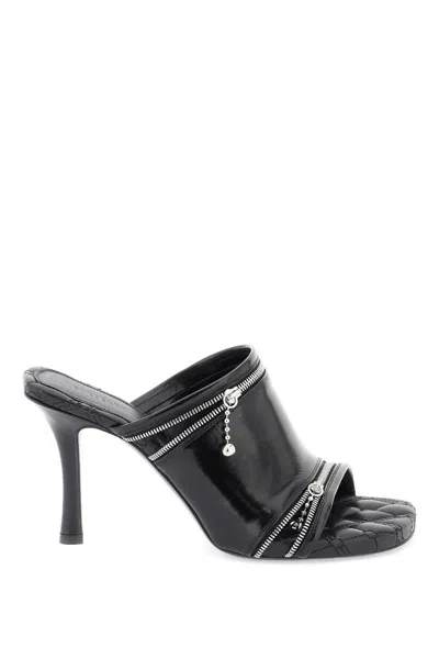 Burberry Glossy Leather Peep Mules In Black