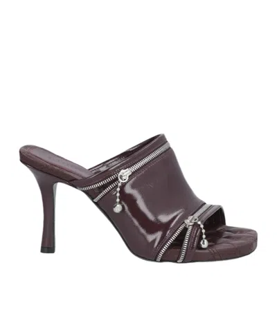Burberry Glossy Leather Slide Sandals In Brown
