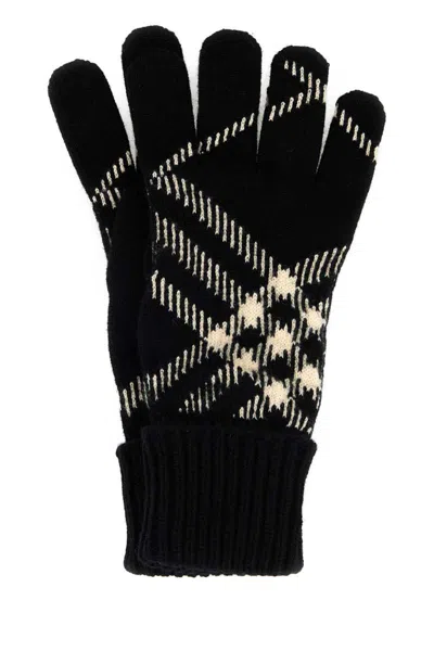 Burberry Cashmere Blend Gloves Featuring Embroidered Design In Black