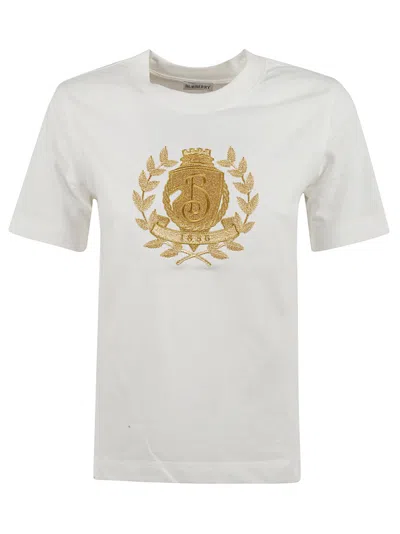 Burberry Gold Emblem Embroidered Cotton T-shirt