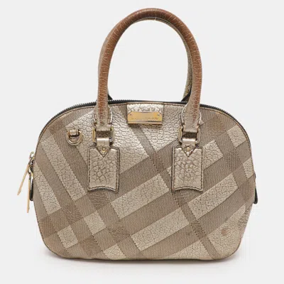 Pre-owned Burberry Gold Heritage Grain Check Embossed Leather Orchard Bowling Bag