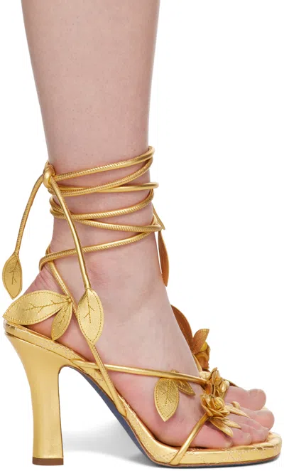 Burberry Ivy Flora Metallic Leather Sandals In Gold