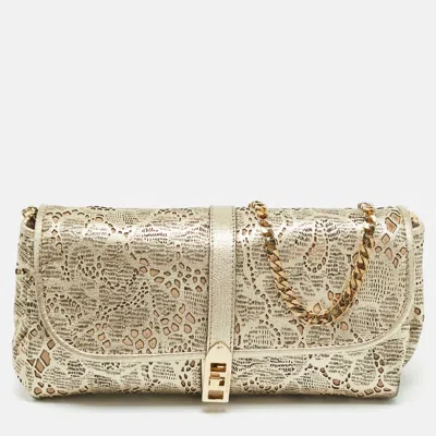 Pre-owned Burberry Gold Laser Cut Leather Theia Chain Clutch
