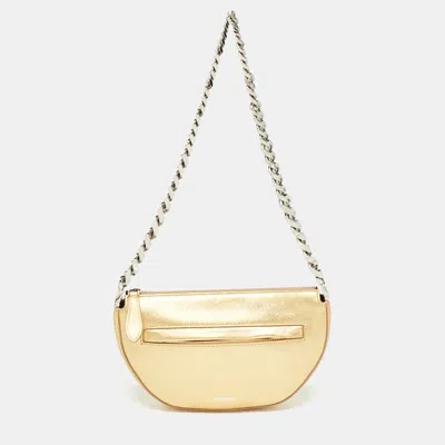 Pre-owned Burberry Gold Leather Mini Olympia Zip Chain Bag