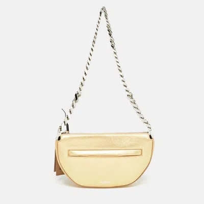 Pre-owned Burberry Gold Leather Mini Olympia Zip Chain Bag