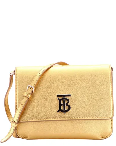 Pre-owned Burberry Gold Leather Tb Wallet On Strap (authentic Pre-loved)