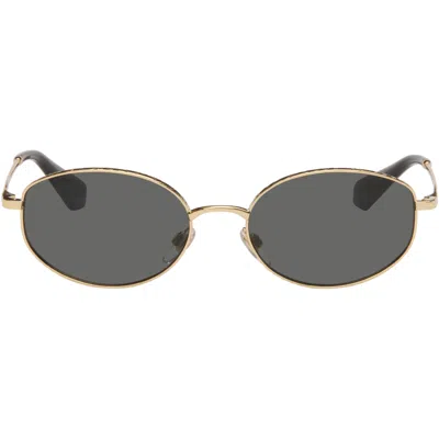 Burberry Gold Oval Sunglasses In 110987