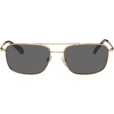 Burberry Gold Rectangular Sunglasses In 110987