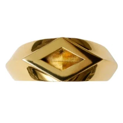 Burberry Gold Rhombus Shape Hollow Ring In White