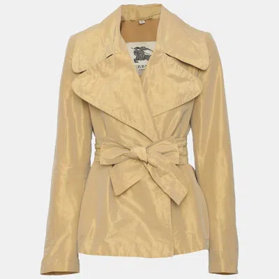 Pre-owned Burberry Gold Satin Belted Short Coat Xs