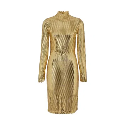 Burberry Gold Thalia Metallic Paillette-embellished Mesh Dress