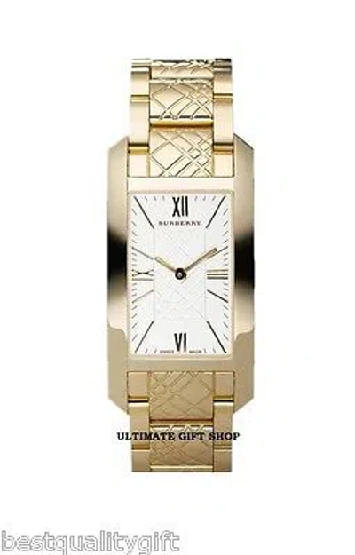 Pre-owned Burberry Gold Tone Engraved Med Dial And Heritage Checked Strap Watch Bu1092