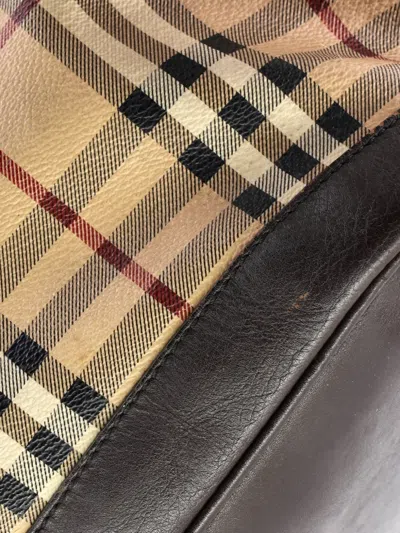 Pre-owned Burberry Golderton Haymarket Coated Canvas Medium Tote Bag In Neutral