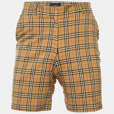 Pre-owned Burberry Golf Beige Checkered Print Cotton Shorts S In Sand