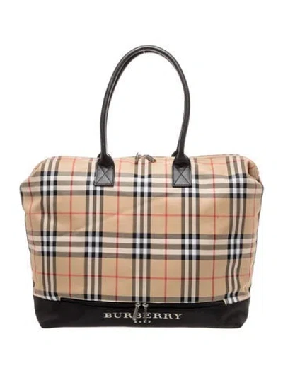 Pre-owned Burberry Golf House Check Weekender Bag In Neutral