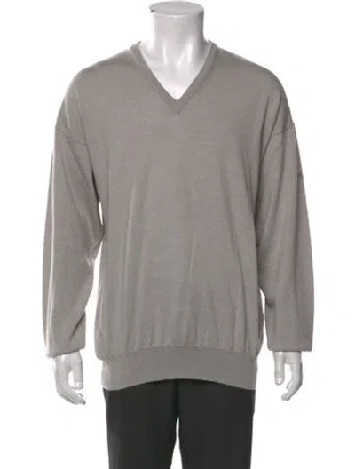Pre-owned Burberry Golf Merino Wool V-neck Pullover In Gray