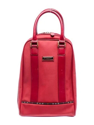 Pre-owned Burberry Golf Nylon Top Handle Bag In Red