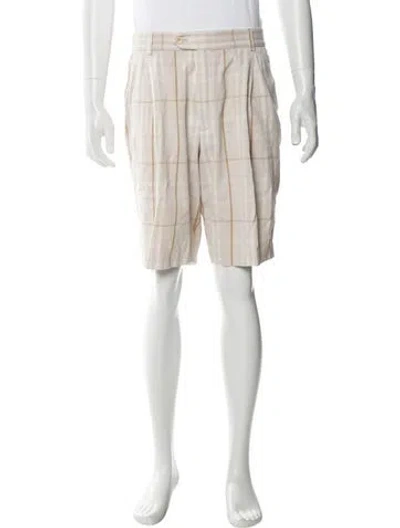 Pre-owned Burberry Golf Plaid Print Flat Front Shorts In Neutral