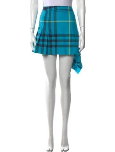 Pre-owned Burberry Golf Plaid Print Mini Skirt In Blue