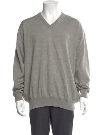 Pre-owned Burberry Golf V-neck Long Sleeve Pullover In Gray