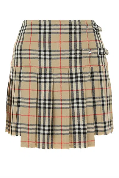 Burberry Embroidered Wool Mini Skirt In Brown
