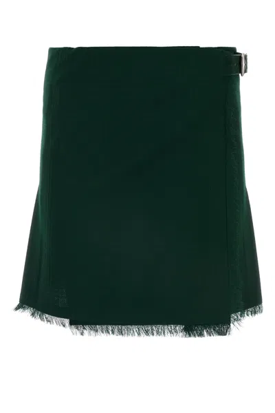 Burberry Pleated Fringed-edge Mini Skirt In Green