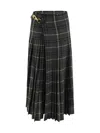 Burberry Check Wool Blend Pleated Long Skirt