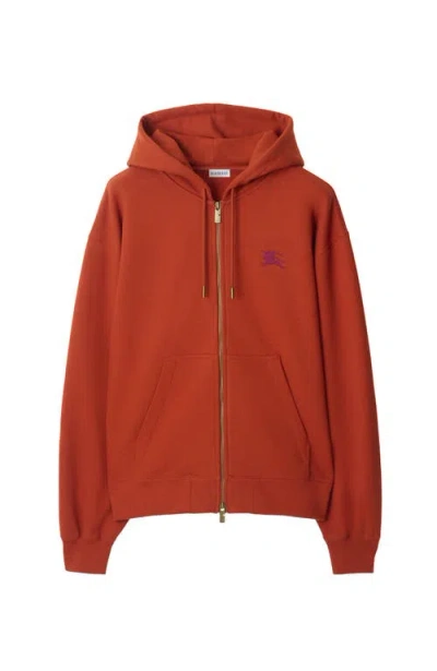 Burberry Gothic Logo Cotton Zip Hoodie In Orange
