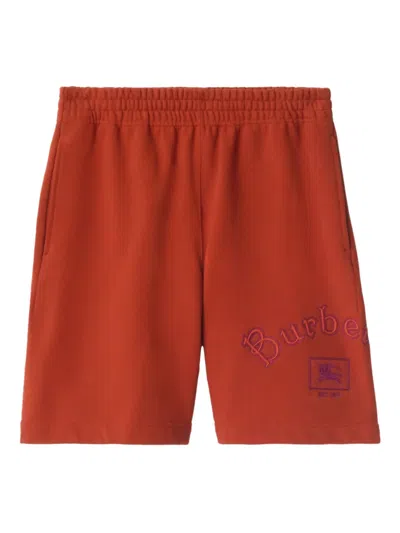 Burberry Gothic Logo Embroidered Shorts In Orange
