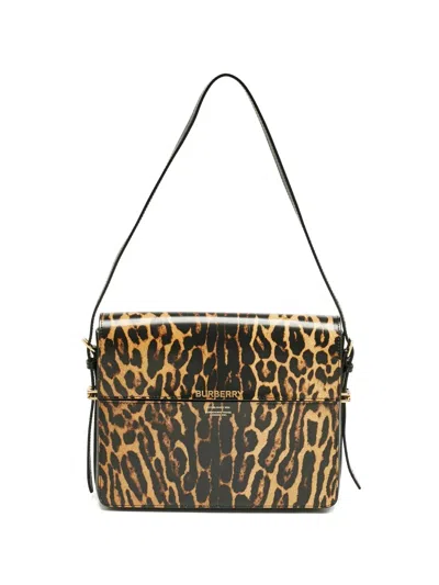 Pre-owned Burberry Grace Leopard-print Shoulder Bag In Brown