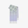 Burberry Gradient Check Jacquard Double Face Cashmere Fringe Scarf In Blue